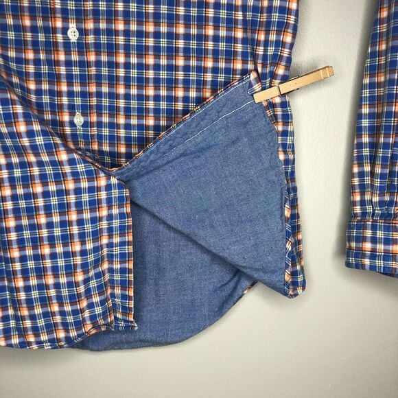 Ralph Lauren Mens Medium Blue Orange Plaid Button Down Long Sleeve Flannel Shirt - Picture 3 of 6